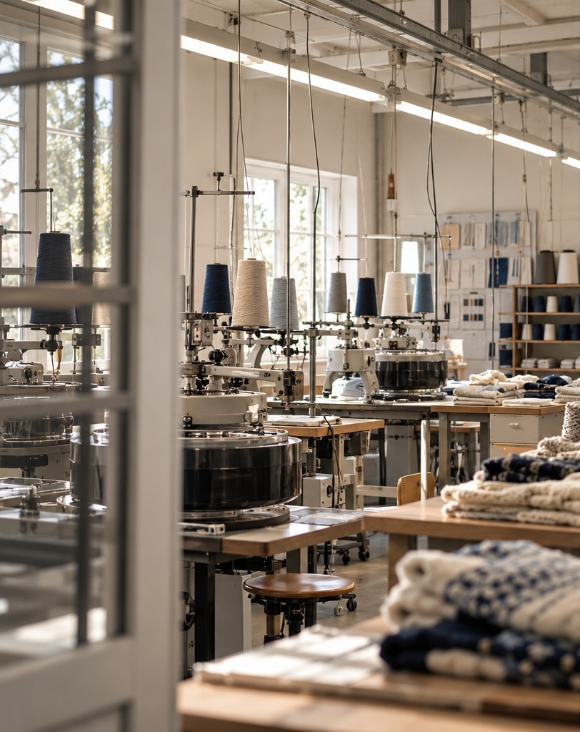 Rappresentazione artistica di un laboratorio di maglieria